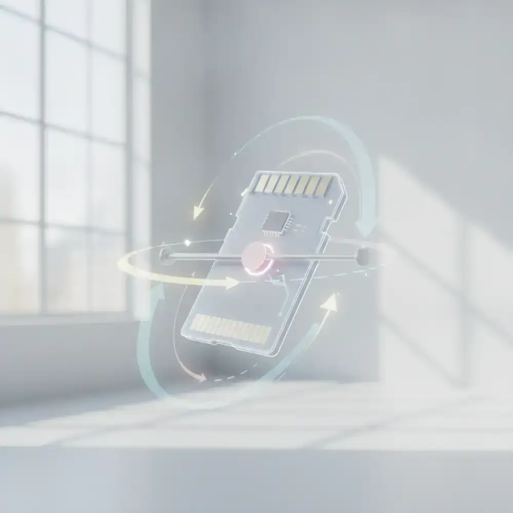 3D diagram showing the flip animation physics of a memory card
